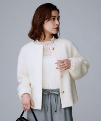 ジャケット風／メタルボタン】アルパカ混シャギーカーディガン