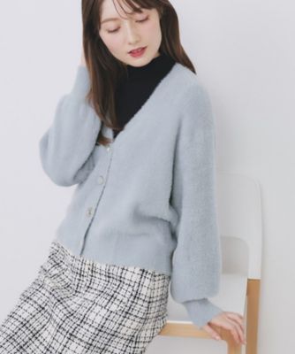 ラメフェザーヤーンVネックカーディガン【洗濯機OK