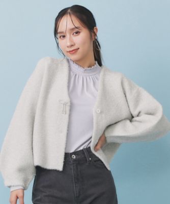 ＜index (Women)＞リボンブローチフィルムラメフェザーカーディガン【洗濯機ＯＫ】（２００２５３９２５６）