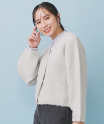 リボンブローチフィルムラメフェザーカーディガン【洗濯機OK