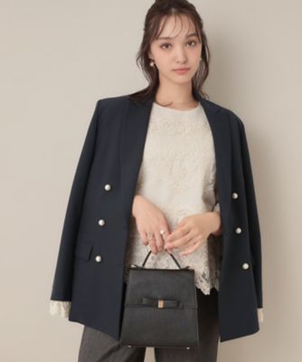 グレースコンチネンタルベージュ パールボタン ジャケット 高見え・きれいめ・通勤】レースカフス パール調ボタン