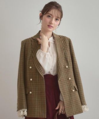 ＜COUTURE BROOCH (Women)＞【高見え・きれいめ・通勤】レースカフス　パール調ボタンテーラードジャケット（２００２５３９３４８）