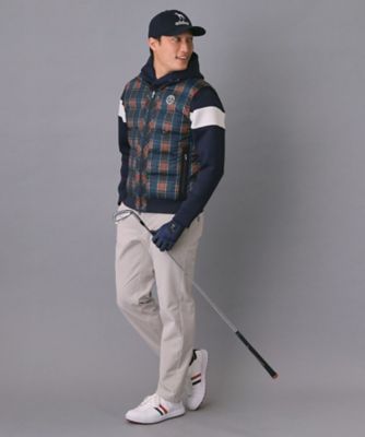 【タグ付き新品】adabat　アダバット　メンズ　中綿ベスト　L　黒×青　軽量 新レーベル ADABAT NAVY】撥水 タータンチェック中綿