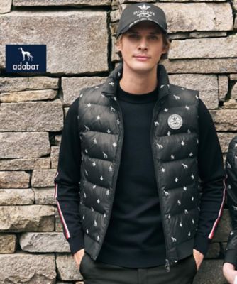 【タグ付き新品】adabat　アダバット　メンズ　中綿ベスト　L　黒×青　軽量 新レーベル ADABAT NAVY】撥水 タータンチェック中綿