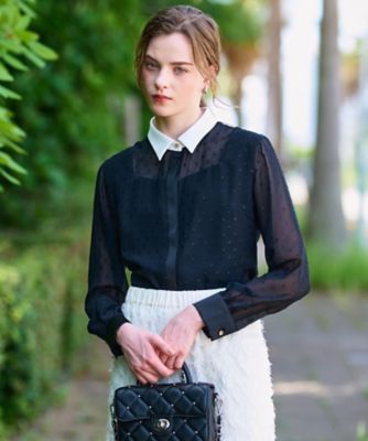 洗える／シアー素材】フィルムドットクレリックブラウス