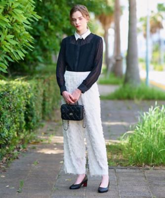 洗える／シアー素材】フィルムドットクレリックブラウス