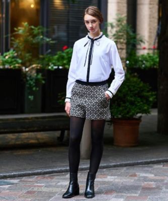 洗える／コットン100％】フリルカラーボウタイブラウス