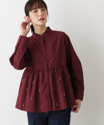 洗える／インド製】ビーズ刺繍ペプラムブラウス（2002539690