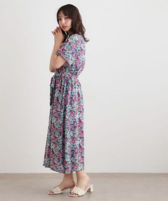 現行モデル　ほぼ未使用　ローラアシュレイ　ロングワンピース　ボタニカル✨　緑✨ ジャージ素材／洗える／同柄アイテムあり】ポリアンサス柄