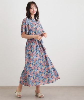 ローラアシュレイ♡目にも鮮やか ふわかる空色アランデル ワンピース　13号 WEB限定／洗える】ハニーボーン柄 ワンピース