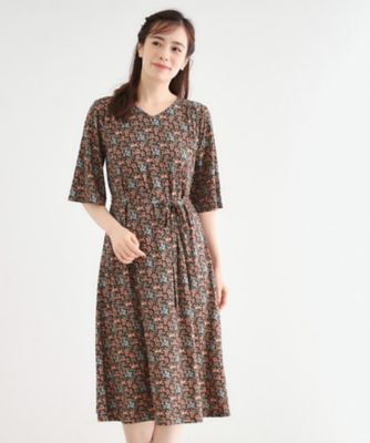 ＜LAURA ASHLEY＞【大好評！ＷＥＢ限定／５分袖／洗える／ジャージ素材／Ｍ－ＬＬ３サイズ】アイレソン柄ワンピース（２００２５３９７５６）