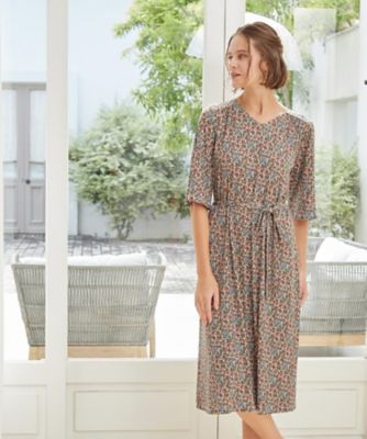 LAURA ASHLEY/ローラ アシュレイ【大好評!WEB限定/5分袖/洗える/ジャージ素材/M-LL3サイズ】アイレソン柄ワンピース(2002539756) ベージュ152 ワンピース・ドレス【三越伊勢丹/公式】