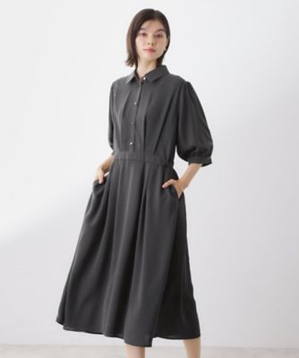 5分袖シャツワンピース【接触冷感／防シワ／吸水速乾／UVケア