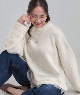 ＜SHOO LA RUE (Women)＞【Ｓ－ＬＬ】インせず着られる　裾レースラメニット（２００２５４０６２７）