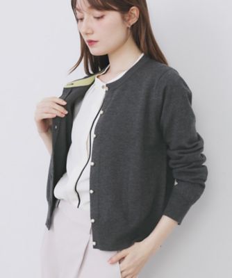 ビジュークルーネックカーディガン【洗濯機OK】《7col／XS