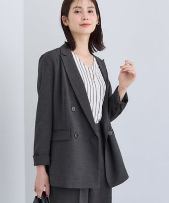 洗える／セットアップ可能】凹凸ストレッチ素材ダブルジャケット