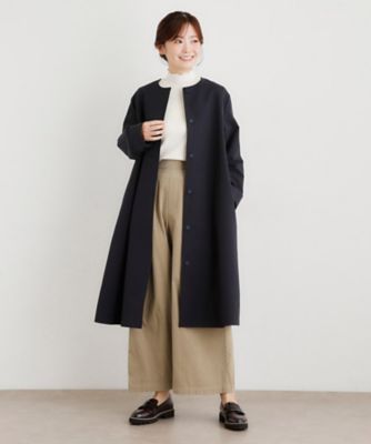 袖裏柄あり】ノーカラーロングコート（2002540978