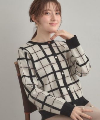 COUTURE BROOCH (Women)/クチュールブローチ【大人可愛い・通勤】チェックジャカード ニットカーディガン(2002541042) シロ204 トップス【三越伊勢丹/公式】