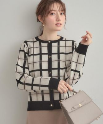 TRAVAS TOKYO チェック柄カーディガン グレー ジャカードニット TRAVAS