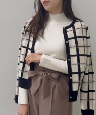 大人可愛い・通勤】チェックジャカード ニットカーディガン