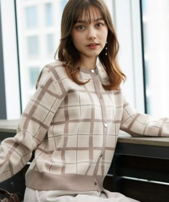 大人可愛い・通勤】チェックジャカード ニットカーディガン