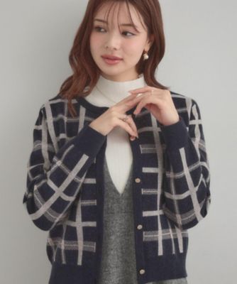 COUTURE BROOCH (Women)/クチュールブローチ【大人可愛い・通勤】チェックジャカード ニットカーディガン(2002541042) アオ294 トップス【三越伊勢丹/公式】