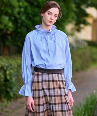 【1/25までお値下げ】アンビデックス qiri フリルカラーブラウス ベージュ 洗える／フリルカラー】キャンディスリーブフリルカラーブラウス