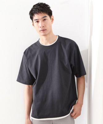 フェイクレイヤードTシャツ 楊柳フェイクレイヤード半袖Tシャツ 【吸水速乾／毛玉になり