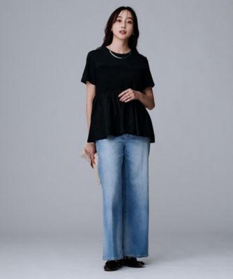 meer. メーア　ヘムシャーリングTシャツ セール】シャーリングペプラムトップス【洗濯機洗い可】（T