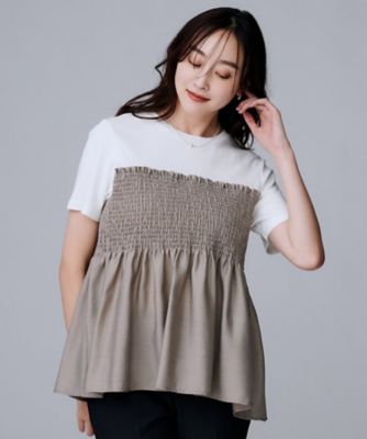 コットン100／洗える／Tシャツ】シャーリングドッキングペプラム