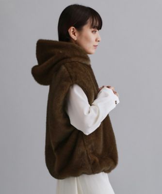 es】ミンクライクフェイクファーフードベスト【洗える