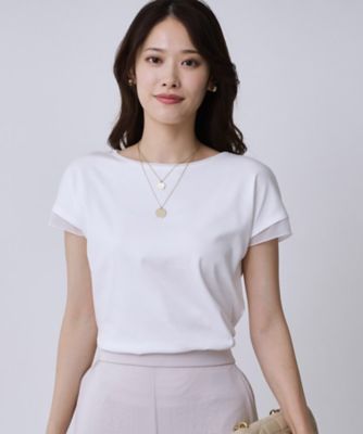 JUNKO ⭐️サカイ　切替ドッキングカットソー　半袖　ドレスシャツ　フリル セール】 ドットロゴプリントTシャツ/日本製/洗える
