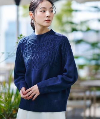 着映え／洗える】求心ケーブル編みハイネックニット