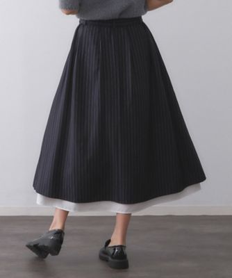 ピンストライプレイヤード風フレアスカート【洗濯機洗い可