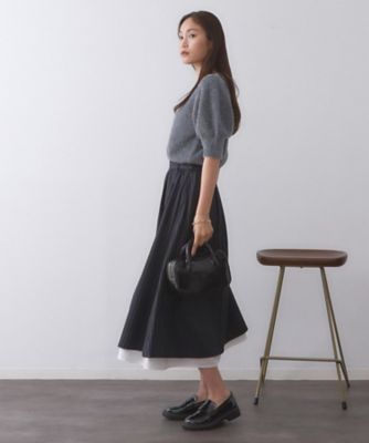 ピンストライプレイヤード風フレアスカート【洗濯機洗い可