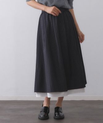 ピンストライプレイヤード風フレアスカート【洗濯機洗い可