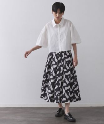 ブラッシュ柄タックフレアスカート【洗濯機洗い可