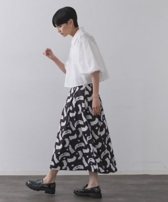 ブラッシュ柄タックフレアスカート【洗濯機洗い可