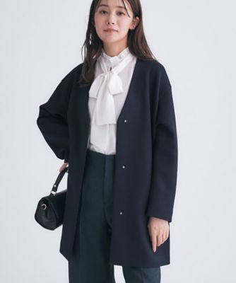 ☆新品未使用INDIVI インディヴィ ノーカラーコート　サイズ36 ワールド☆ WEB限定/ウール100%】ノーカラーロングコート（ノーカラーコート