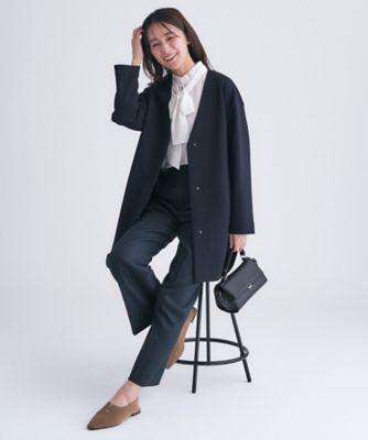 ☆新品未使用INDIVI インディヴィ ノーカラーコート　サイズ36 ワールド☆ 秋／軽羽織り】ノーカラーミドル丈ライトコート（ノーカラー