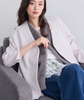 秋／軽羽織り】ノーカラーミドル丈ライトコート