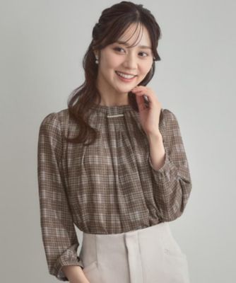 COUTURE BROOCH (Women)/クチュールブローチ【大人可愛い・パール取り外し・通勤】・タックタイチェック柄ブラウス(2002541695) チャ143 トップス【三越伊勢丹/公式】