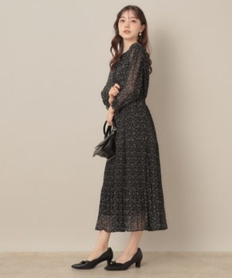 一枚で着映える・花柄・通勤】前後2WAYシフォン楊柳小花ワンピース