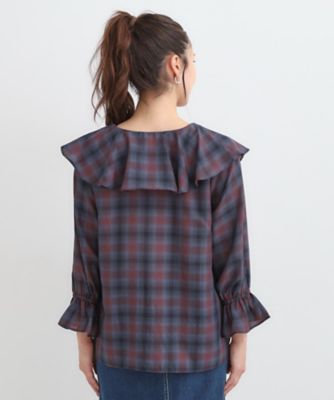 S－LL】きれいめカジュアルに チェック柄フリルブラウス