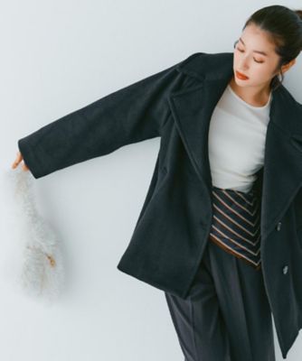 廃盤 UMI908 ピーコート カシミヤ ウール ダブル メタルボタン ネイビー カシミヤブレンドウールミドルピーコート（2002542079