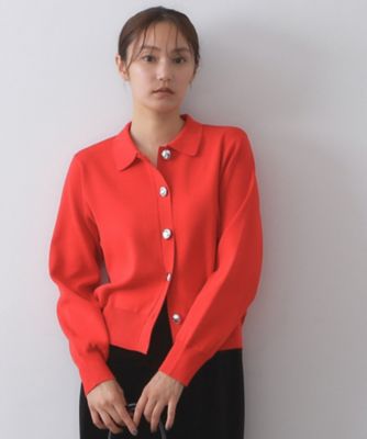 OPAQUE.CLIP (Women)/オペークドットクリップ 衿付き変形ボタンニットカーディガン【洗濯機OK/抗ピル】(2002542081) レッド064 トップス【三越伊勢丹/公式】