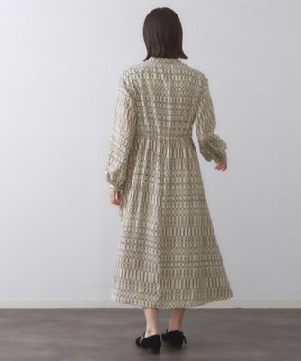 Aroinda ワンピース チェーンプリントフィット＆フレアワンピース【洗濯機洗い可