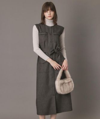 洗える／前開きボタン】ウォッシャブルツイードライクワンピース