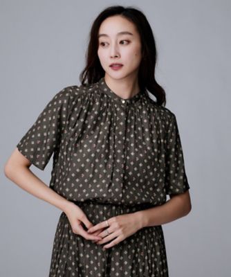 OHGA⭐︎PLUMEブラウス ブラック　フリー　美品 セットアップ可】スクエアジオメ柄ブラウス