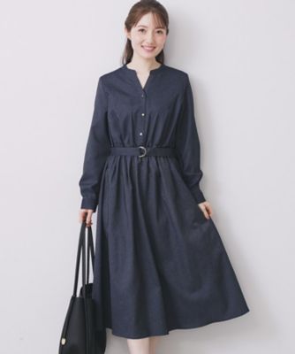 index (Women)/インデックス シャンブレーツイルドッキングフレアワンピース【洗濯機OK/イージーアイロン】(2002542629) アオ094 ワンピース・ドレス【三越伊勢丹/公式】